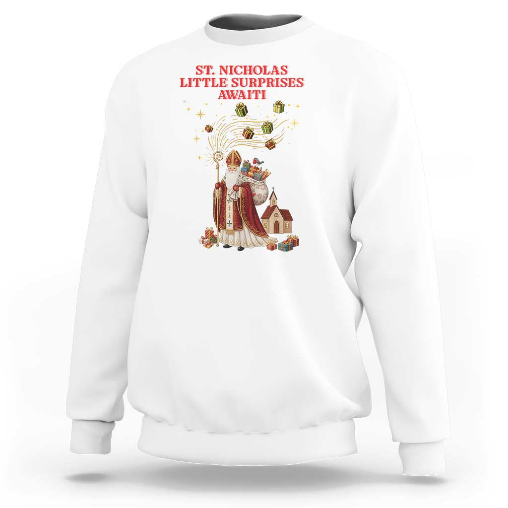 Saint Nicholas Santa Claus Christmas Sweatshirt Little Surprises Awaiti - Wonder Print Shop