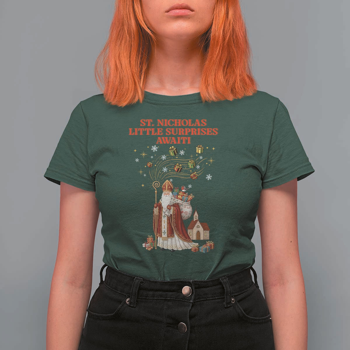 Saint Nicholas Santa Claus Christmas T Shirt For Women Little Surprises Awaiti - Wonder Print Shop
