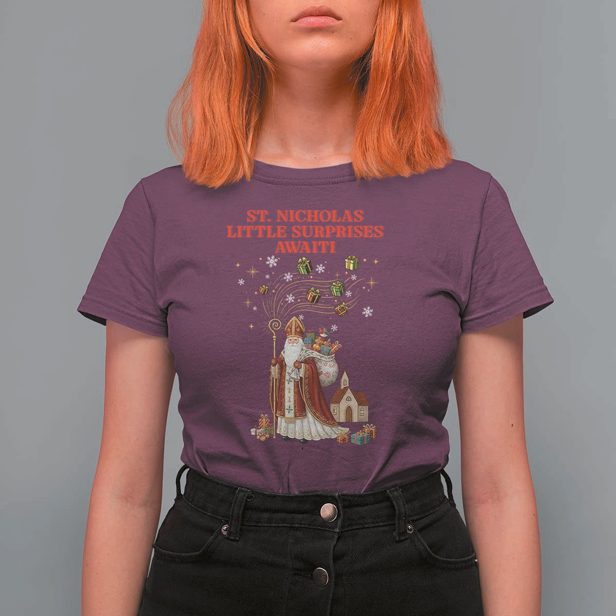 Saint Nicholas Santa Claus Christmas T Shirt For Women Little Surprises Awaiti - Wonder Print Shop