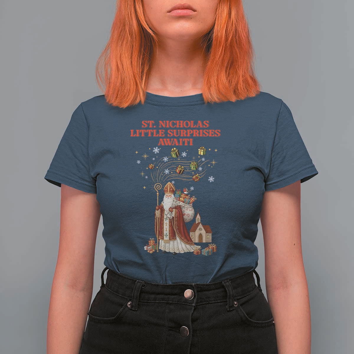 Saint Nicholas Santa Claus Christmas T Shirt For Women Little Surprises Awaiti - Wonder Print Shop