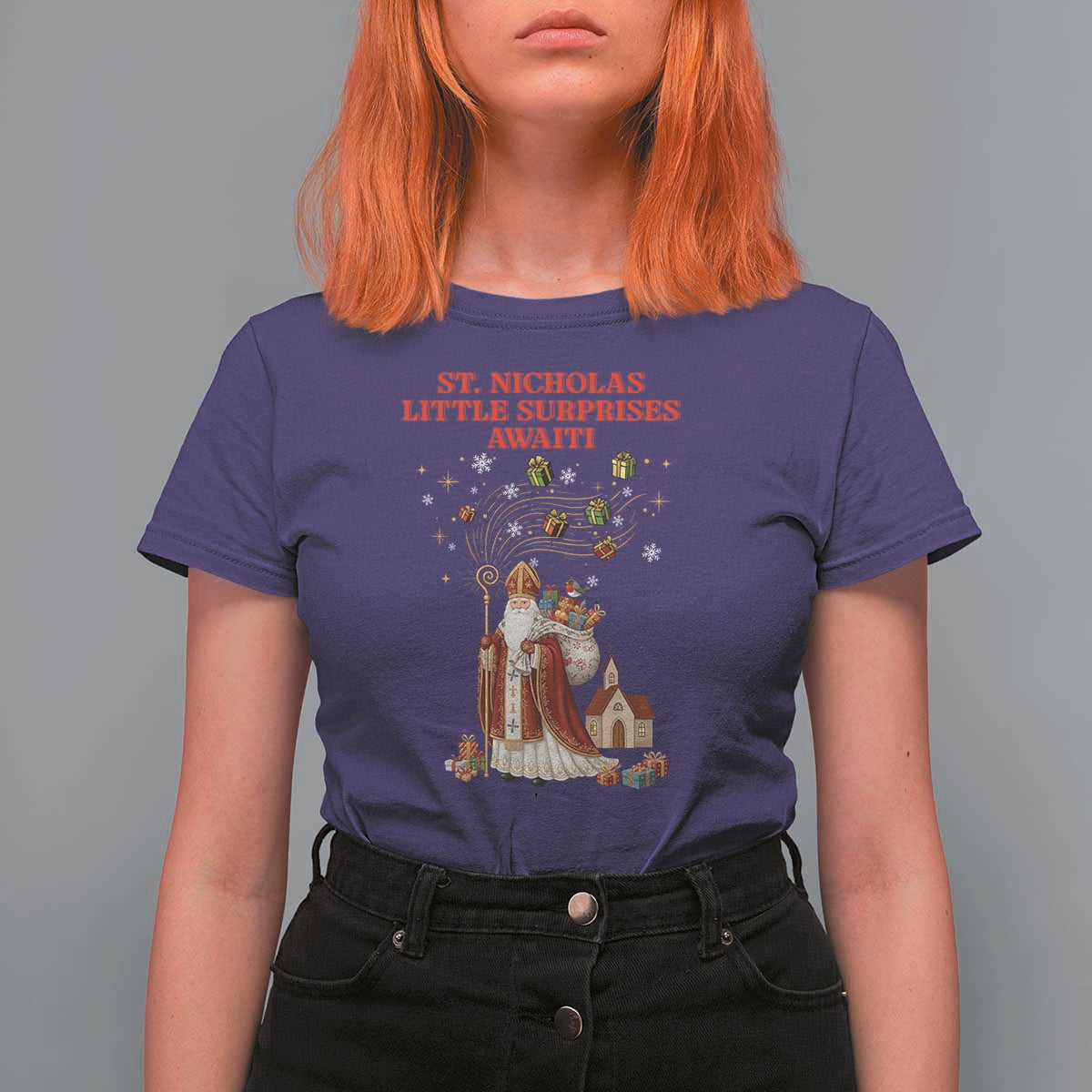 Saint Nicholas Santa Claus Christmas T Shirt For Women Little Surprises Awaiti - Wonder Print Shop