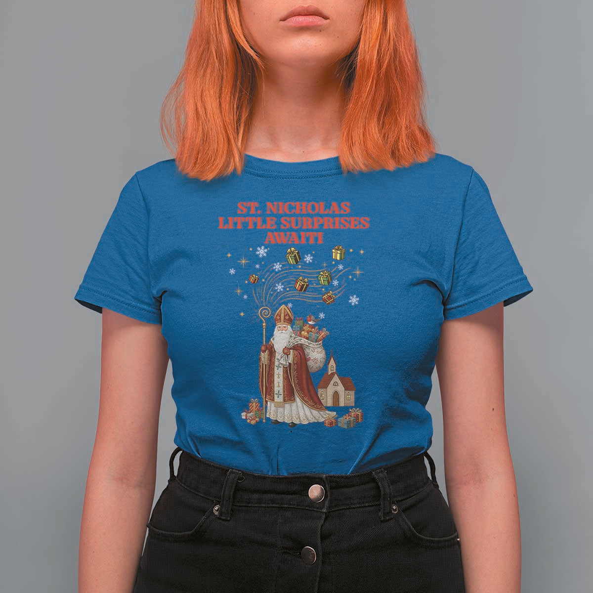 Saint Nicholas Santa Claus Christmas T Shirt For Women Little Surprises Awaiti - Wonder Print Shop