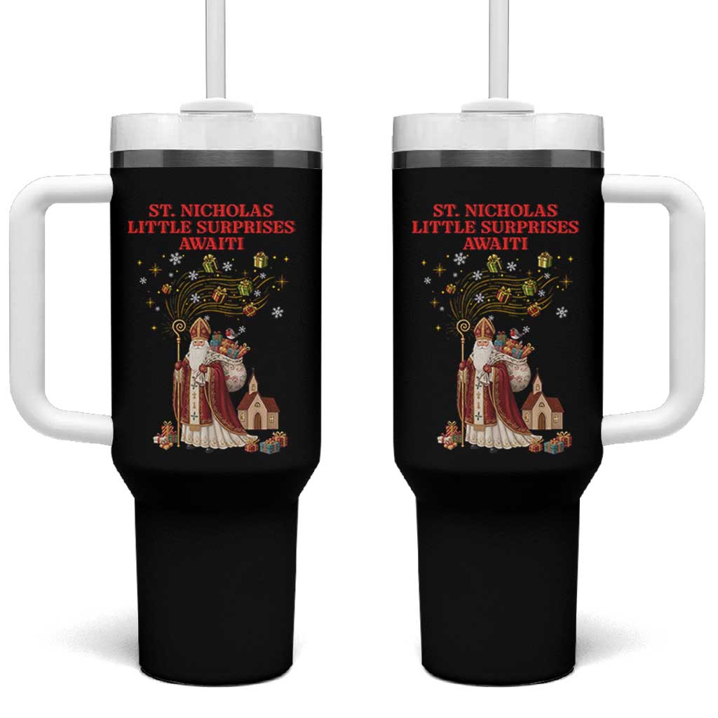 Saint Nicholas Santa Claus Christmas Tumbler With Handle Little Surprises Awaiti - Wonder Print Shop