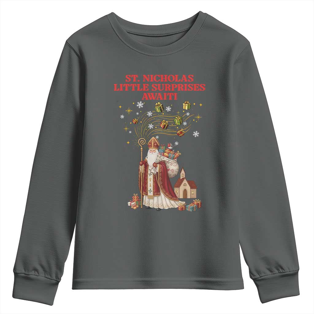 Saint Nicholas Santa Claus Christmas Youth Sweatshirt Little Surprises Awaiti - Wonder Print Shop