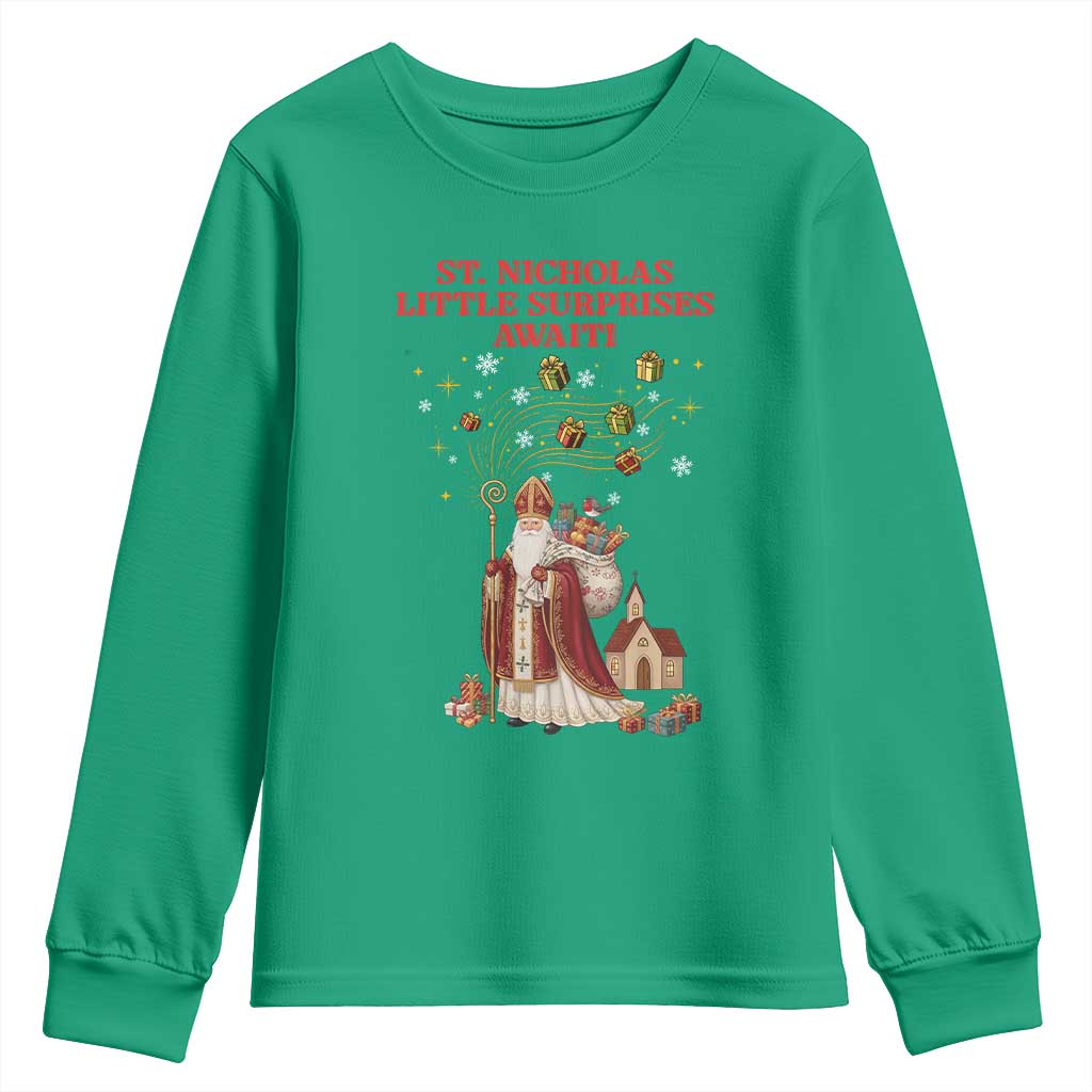 Saint Nicholas Santa Claus Christmas Youth Sweatshirt Little Surprises Awaiti - Wonder Print Shop