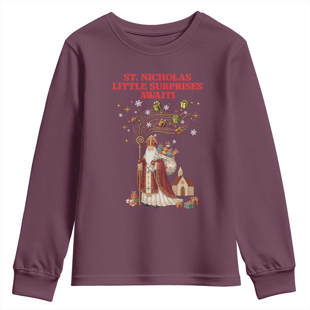 Saint Nicholas Santa Claus Christmas Youth Sweatshirt Little Surprises Awaiti - Wonder Print Shop