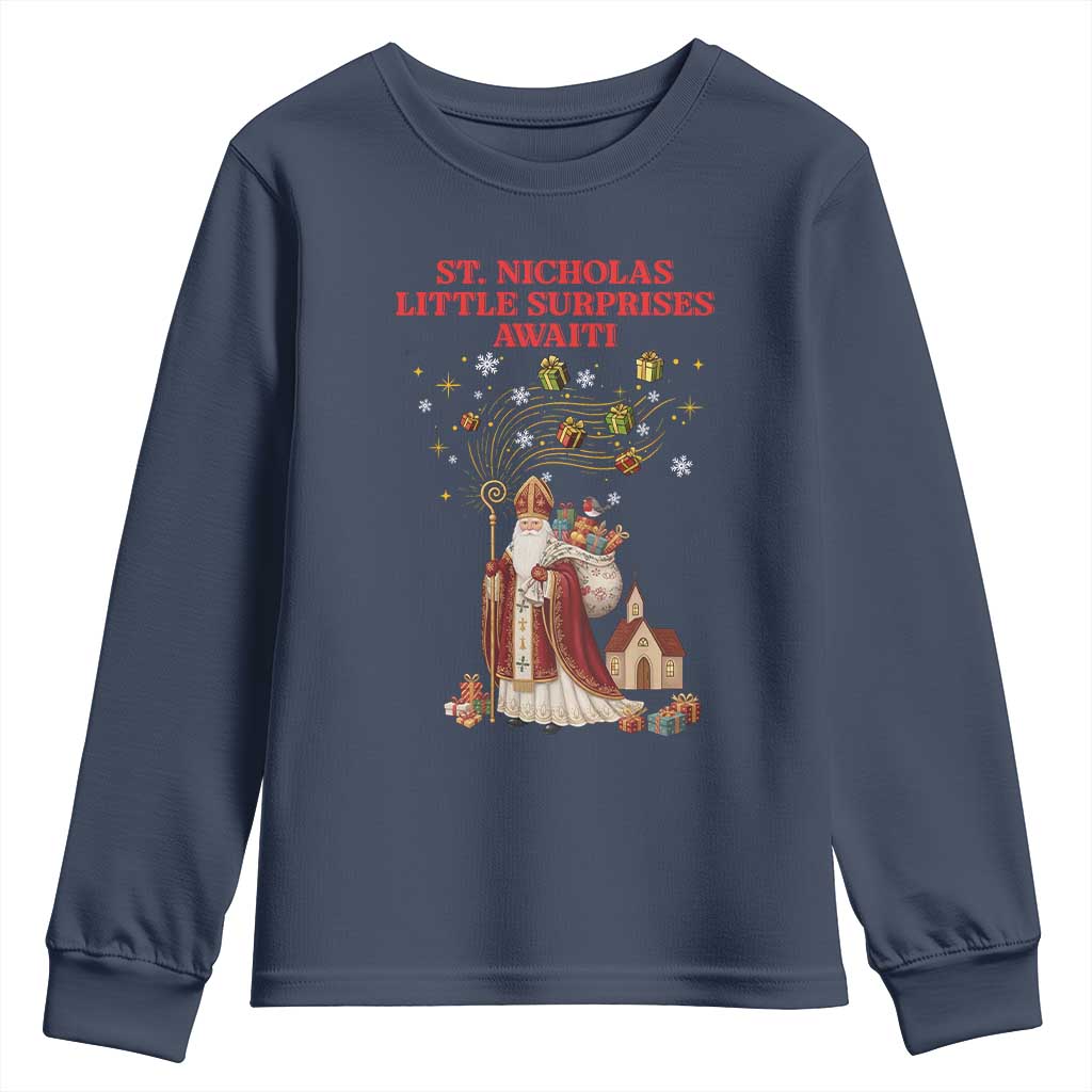 Saint Nicholas Santa Claus Christmas Youth Sweatshirt Little Surprises Awaiti - Wonder Print Shop