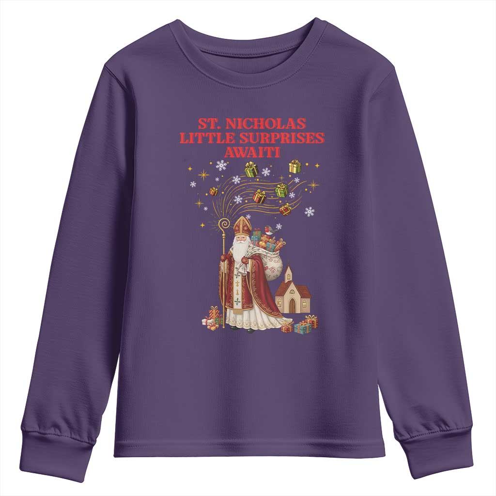 Saint Nicholas Santa Claus Christmas Youth Sweatshirt Little Surprises Awaiti - Wonder Print Shop