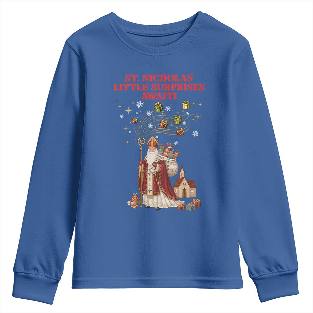Saint Nicholas Santa Claus Christmas Youth Sweatshirt Little Surprises Awaiti - Wonder Print Shop