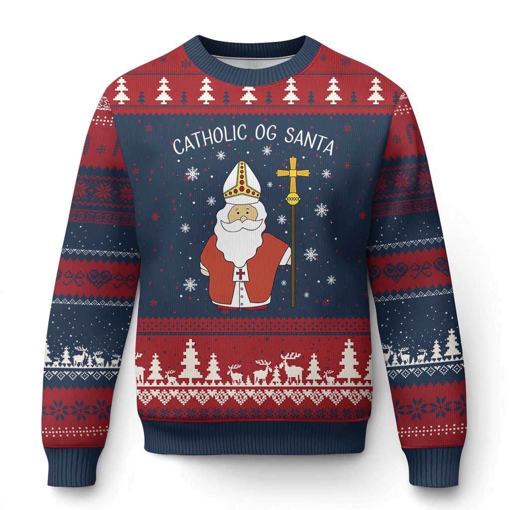 Saint Nicholas Catholic Xmas Ugly Christmas Sweater - Wonder Print Shop
