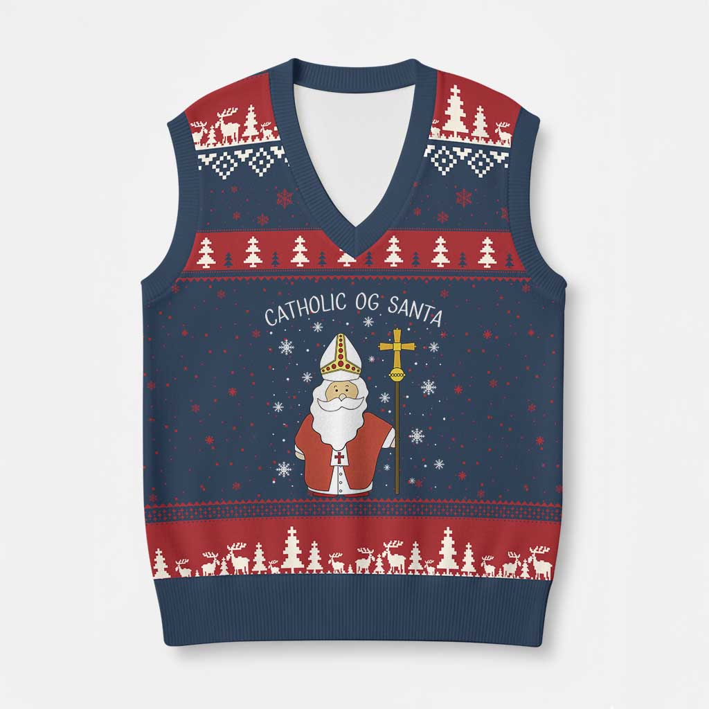 Saint Nicholas Catholic Xmas V-Neck Knit Sweater Vest - Wonder Print Shop