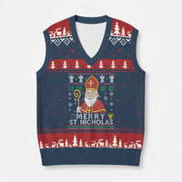 Saint Nicholas Santa Claus Xmas V-Neck Knit Sweater Vest - Wonder Print Shop