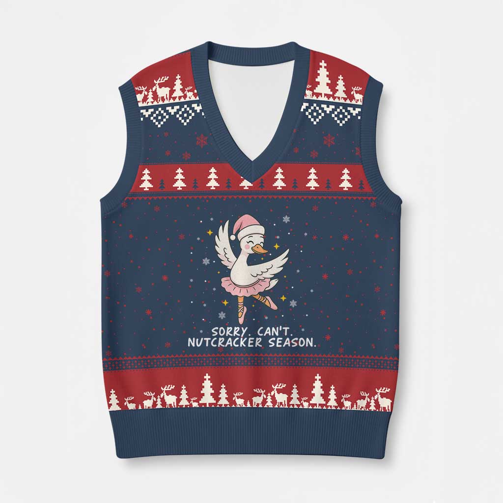 Nutcracker Goose Ballet Christmas V-Neck Knit Sweater Vest - Wonder Print Shop