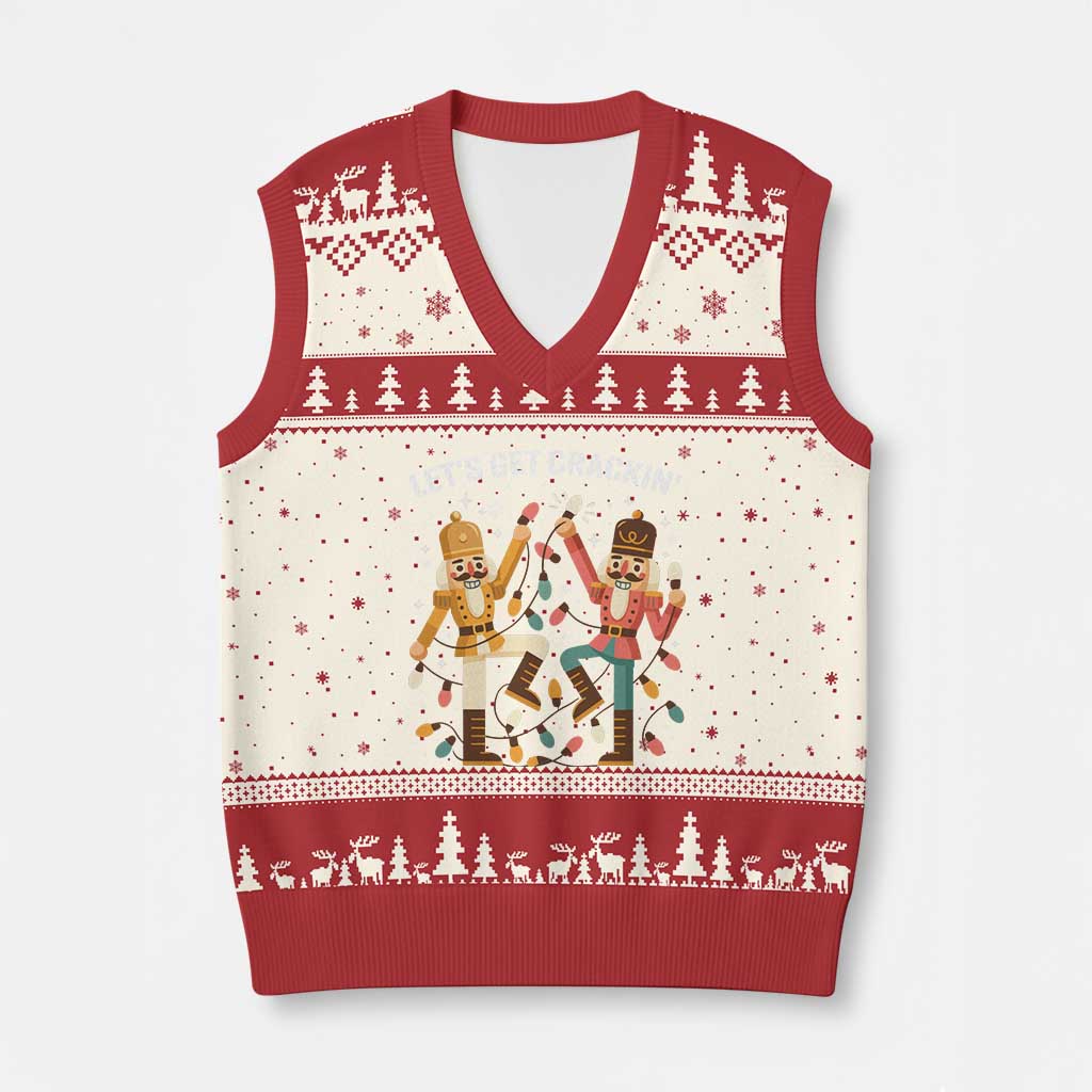 Funny Nutcracker Xmas V-Neck Knit Sweater Vest Let Us Get Crackin - Wonder Print Shop