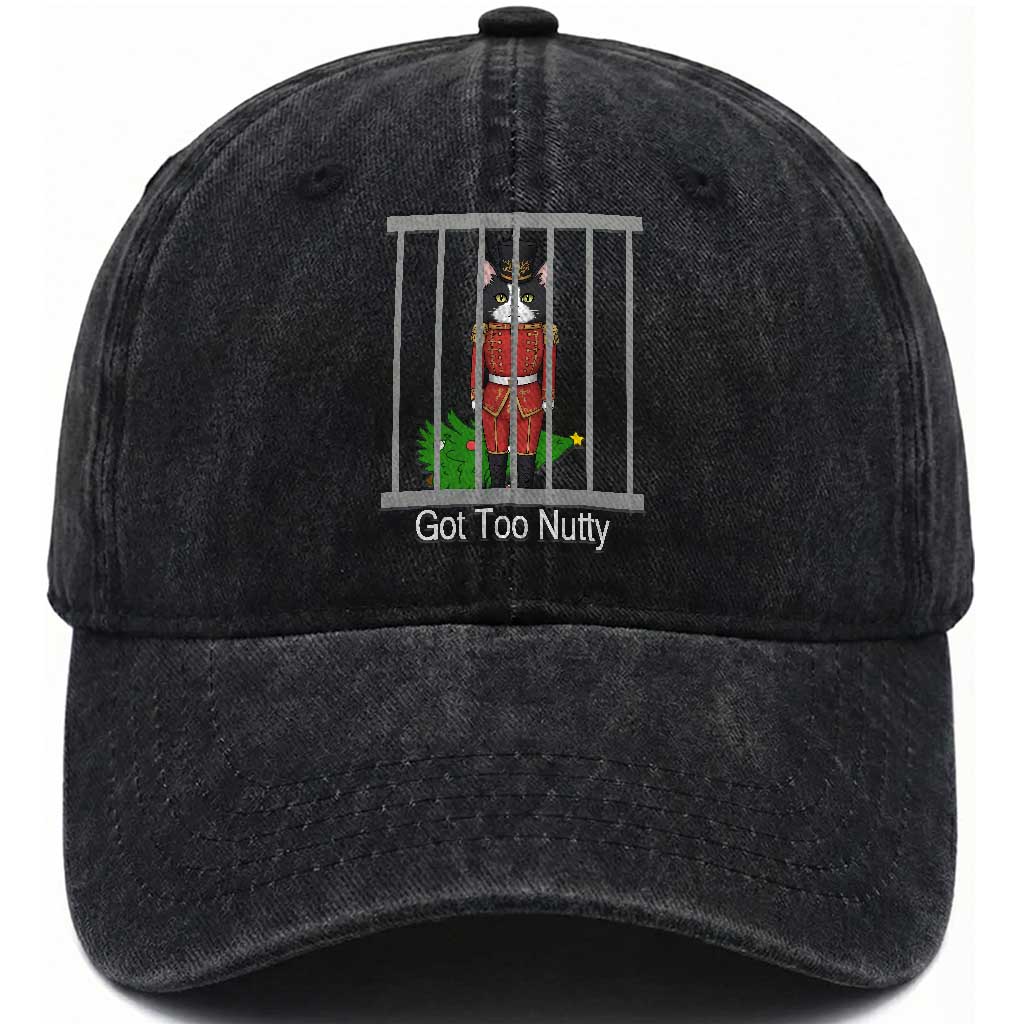 Funny Cat Nutcracker Christmas Washed Cotton Baseball Cap Got Too Nutty