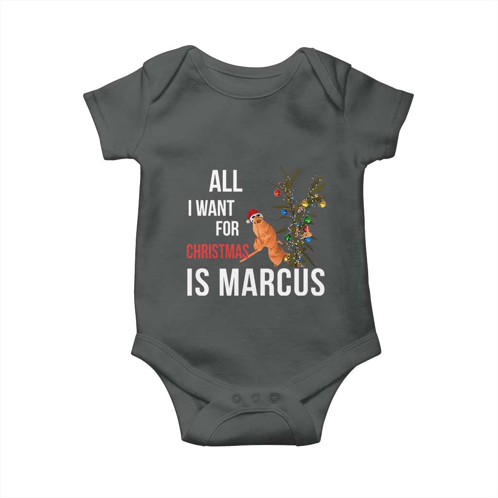 Marcus The Worm Robert Christmas Meme Baby Onesie All I Want For Xmas Is Marcus - Wonder Print Shop