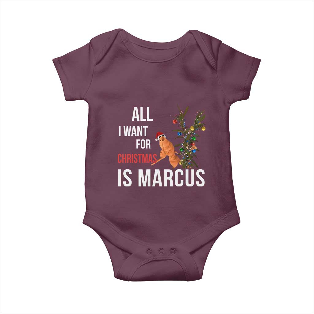 Marcus The Worm Robert Christmas Meme Baby Onesie All I Want For Xmas Is Marcus - Wonder Print Shop