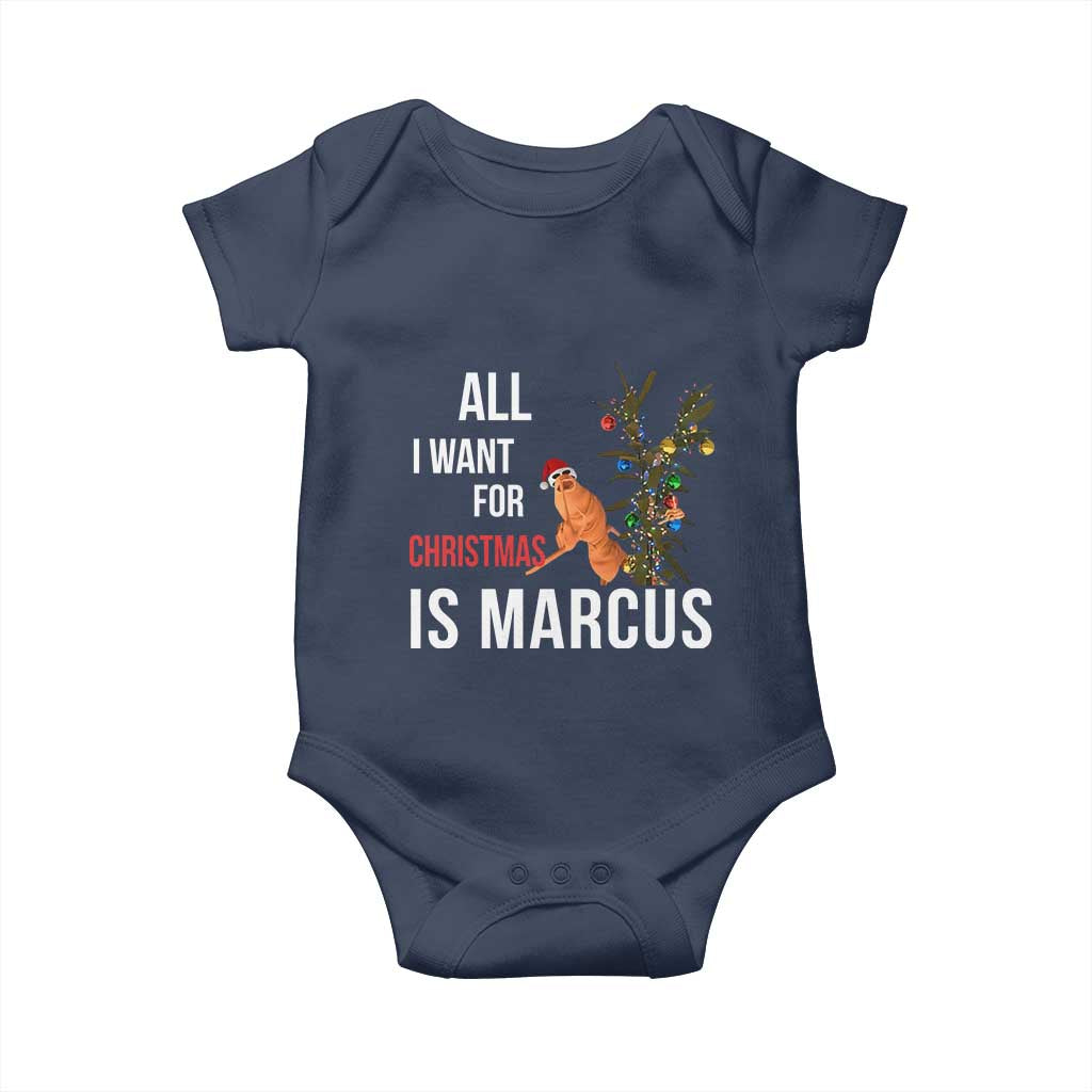 Marcus The Worm Robert Christmas Meme Baby Onesie All I Want For Xmas Is Marcus - Wonder Print Shop