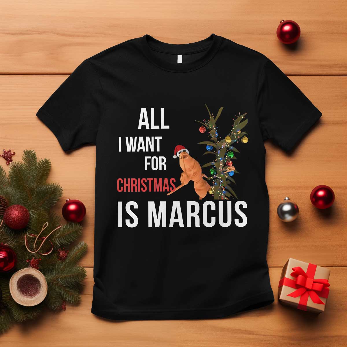 Marcus The Worm Robert Christmas Meme T Shirt All I Want For Xmas Is Marcus - Wonder Print Shop