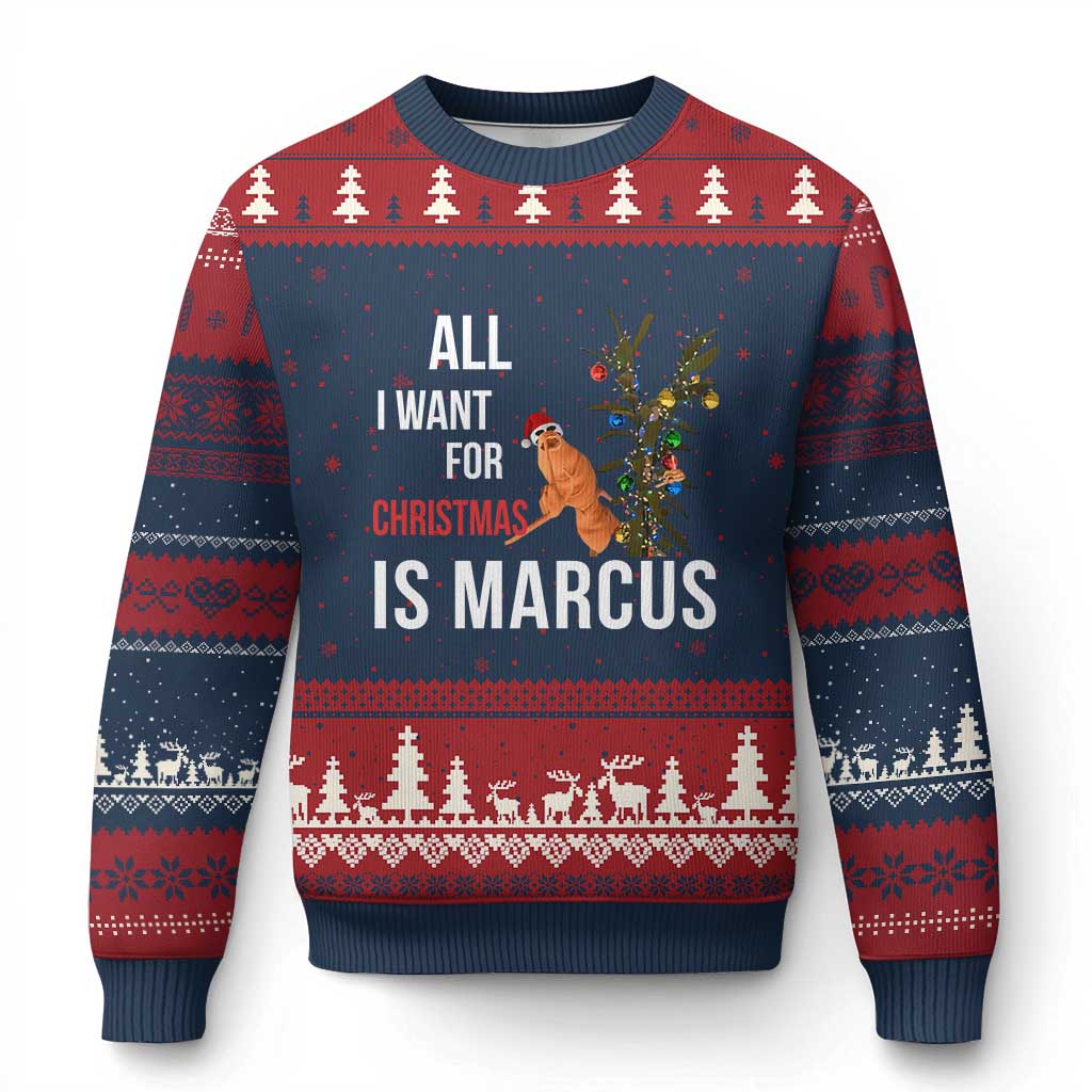 Marcus The Worm Robert Xmas Meme Ugly Christmas Sweater All I Want For Xmas Is Marcus - Wonder Print Shop