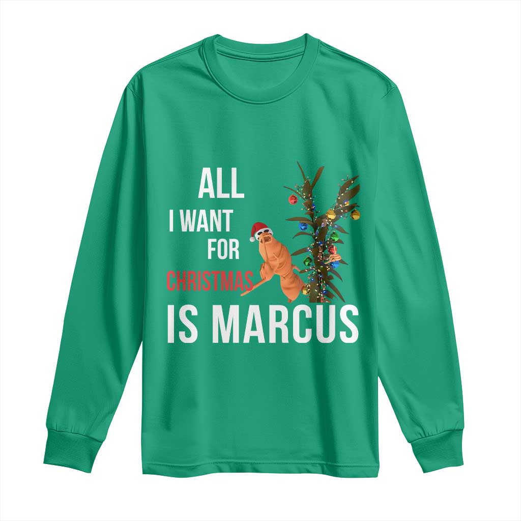 Marcus The Worm Robert Christmas Meme Long Sleeve Shirt All I Want For Xmas Is Marcus - Wonder Print Shop