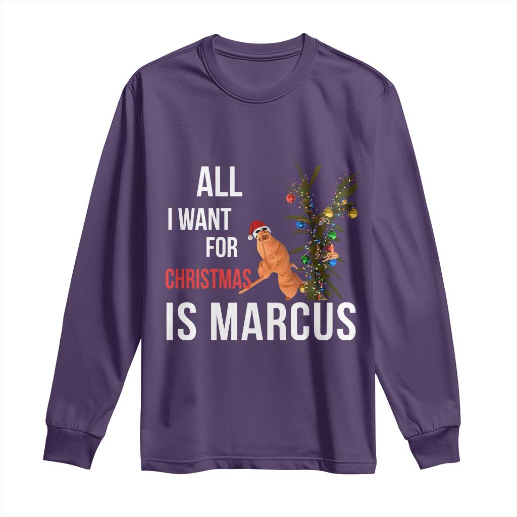 Marcus The Worm Robert Christmas Meme Long Sleeve Shirt All I Want For Xmas Is Marcus - Wonder Print Shop