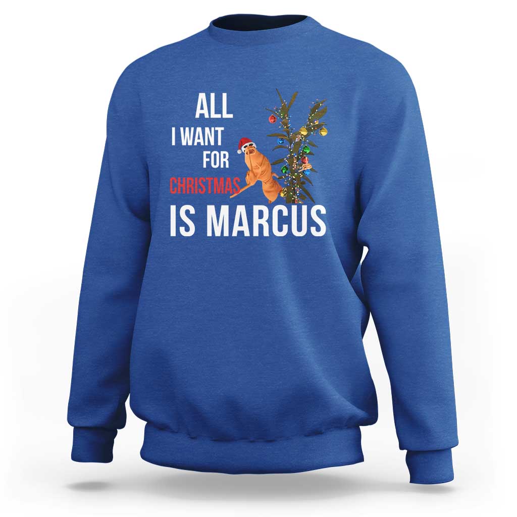 Marcus The Worm Robert Christmas Meme Sweatshirt All I Want For Xmas Is Marcus - Wonder Print Shop