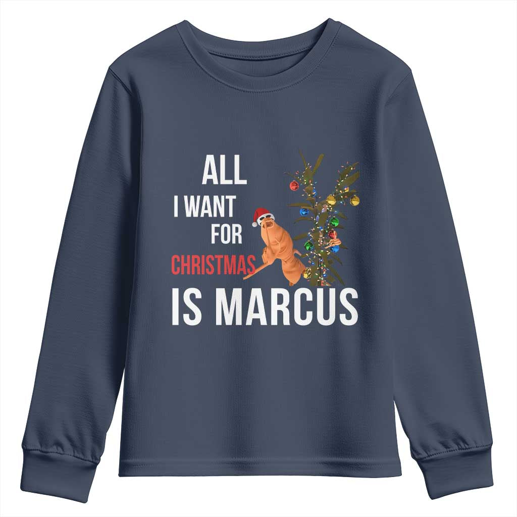 Marcus The Worm Robert Christmas Meme Youth Sweatshirt All I Want For Xmas Is Marcus - Wonder Print Shop