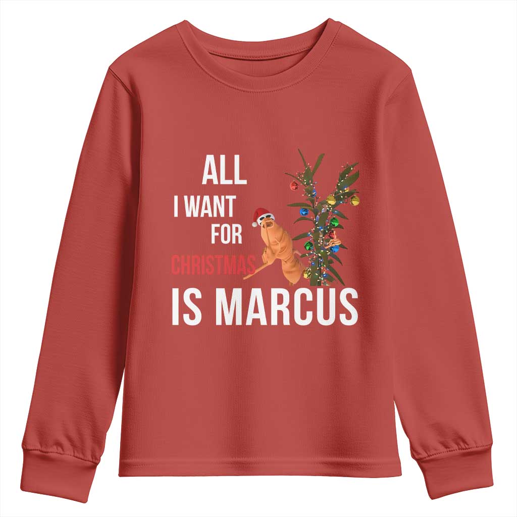 Marcus The Worm Robert Christmas Meme Youth Sweatshirt All I Want For Xmas Is Marcus - Wonder Print Shop