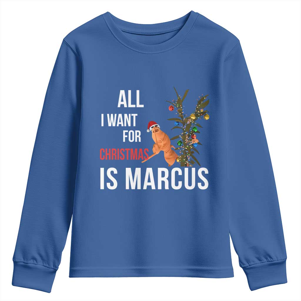 Marcus The Worm Robert Christmas Meme Youth Sweatshirt All I Want For Xmas Is Marcus - Wonder Print Shop