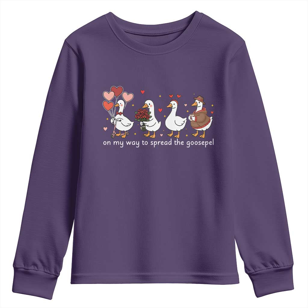 Silly Goose Christian Valentine Gospel Youth Sweatshirt On My Way To Spread The Goosepel - Wonder Print Shop
