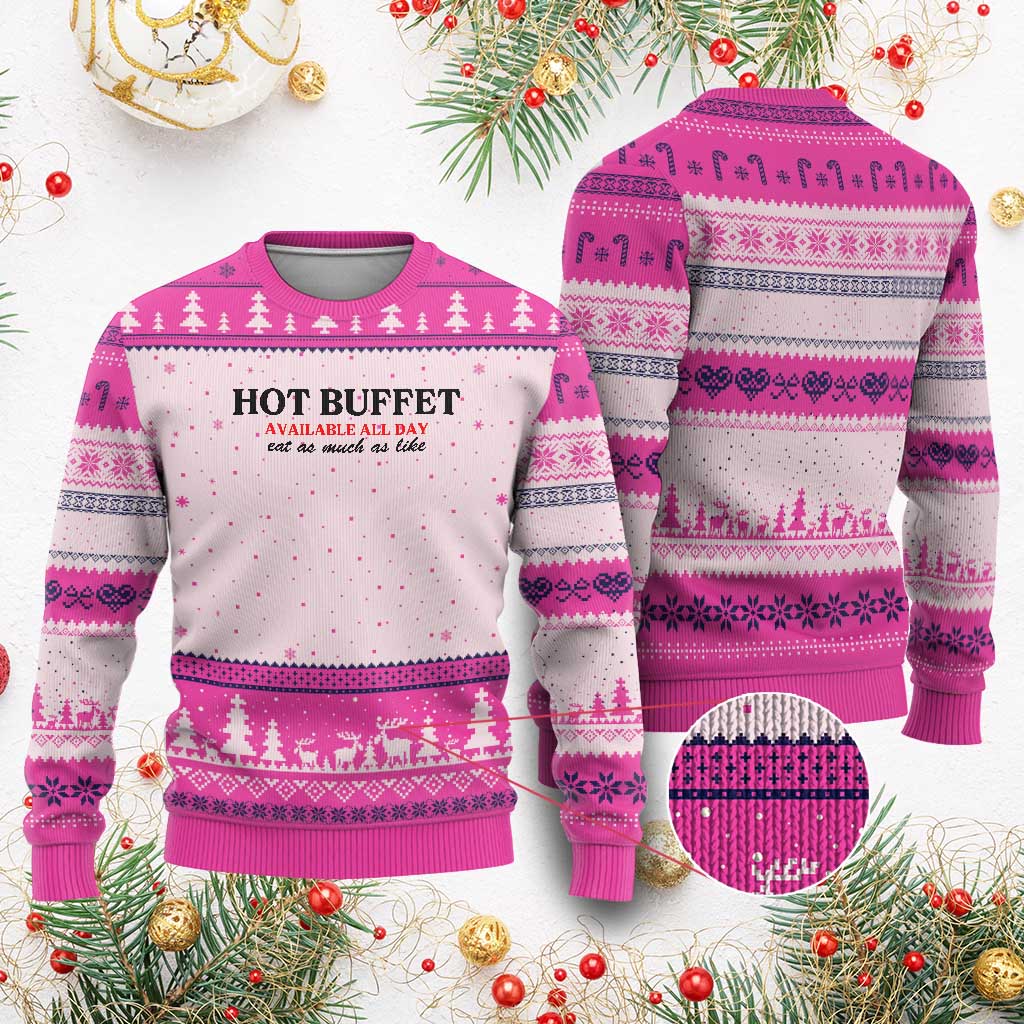 Hot Buffet Available All Day Ugly Christmas Sweater Funny Cooking Food - Wonder Print Shop
