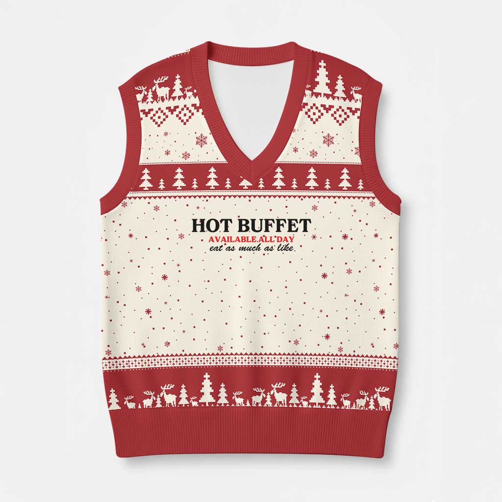 Hot Buffet Available All Day V-Neck Knit Sweater Vest Funny Cooking Food - Wonder Print Shop