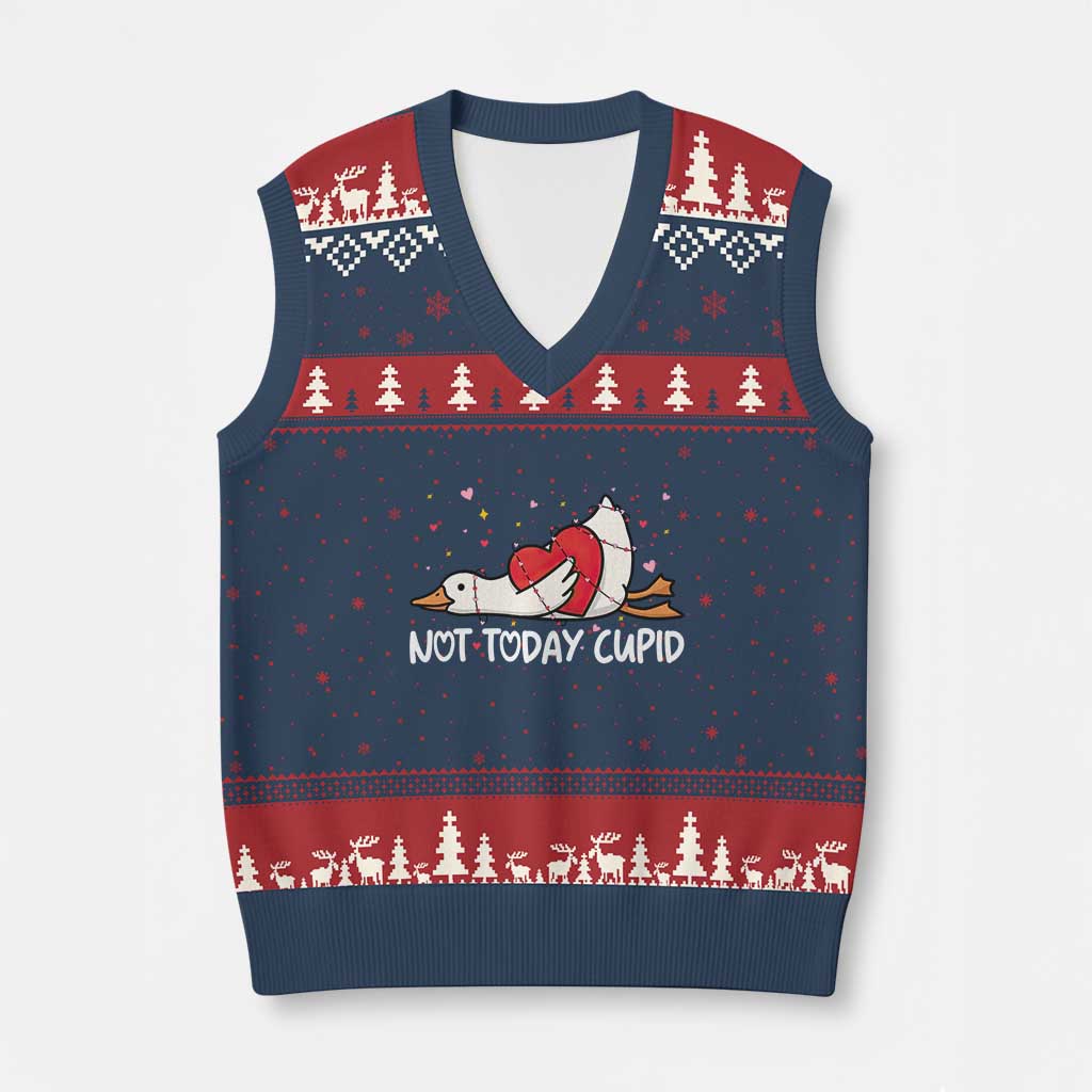 Silly Goose Valentine V-Neck Knit Sweater Vest Not Today Cupid - Wonder Print Shop