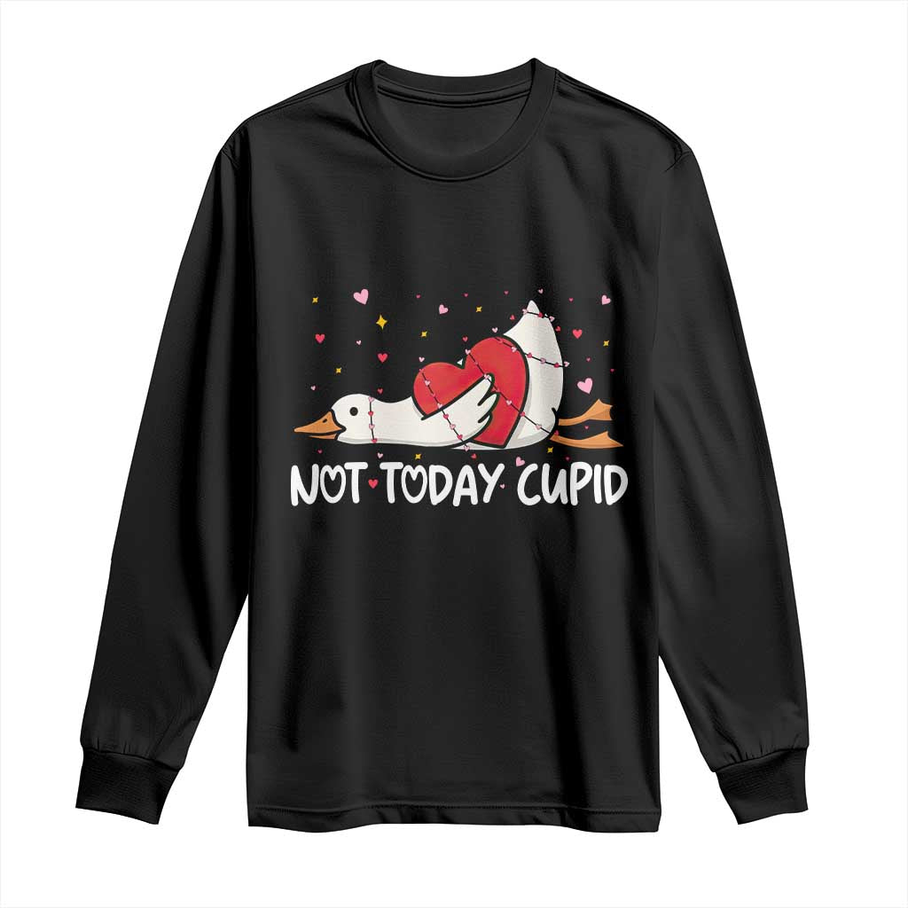 Silly Goose Valentine Long Sleeve Shirt Not Today Cupid - Wonder Print Shop