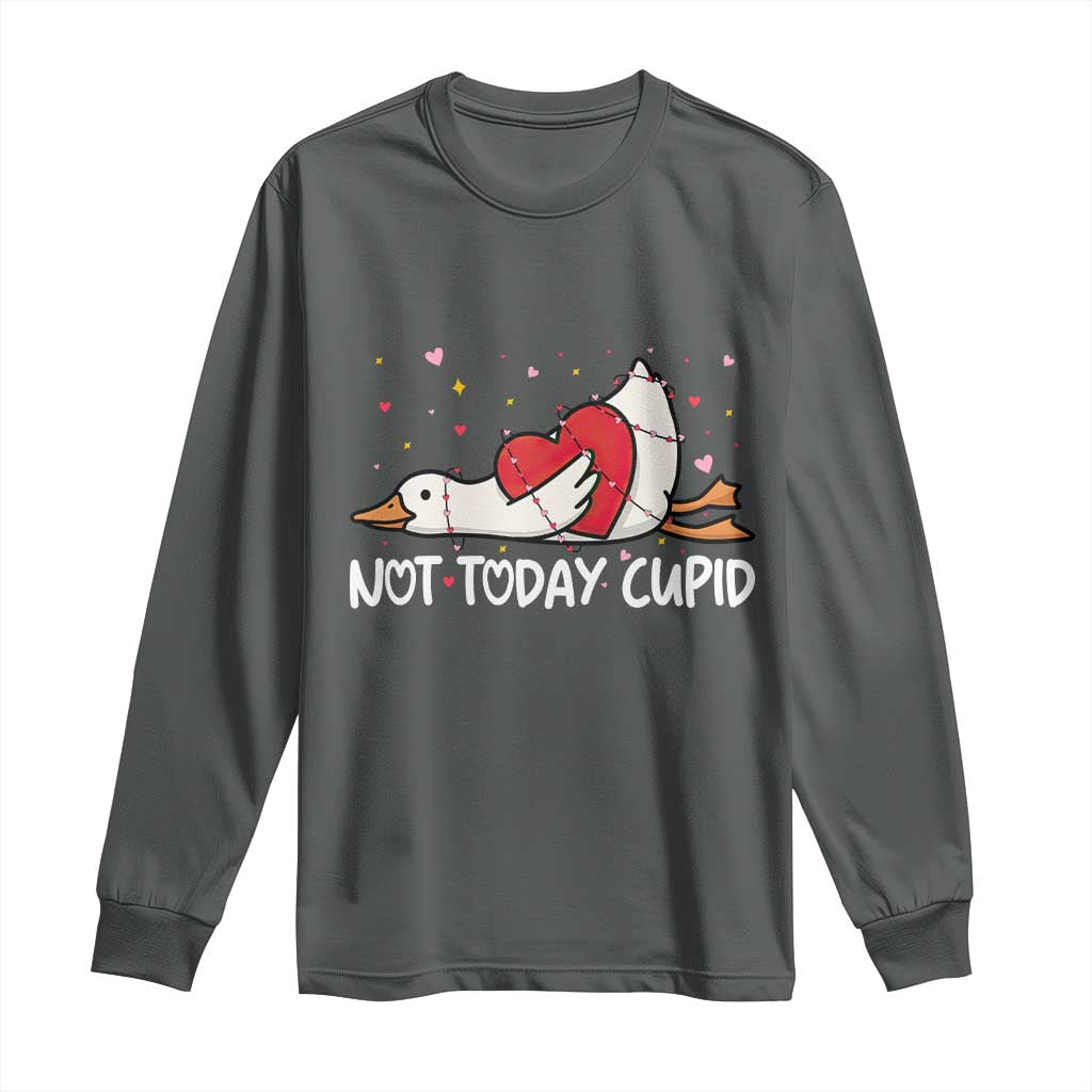 Silly Goose Valentine Long Sleeve Shirt Not Today Cupid - Wonder Print Shop