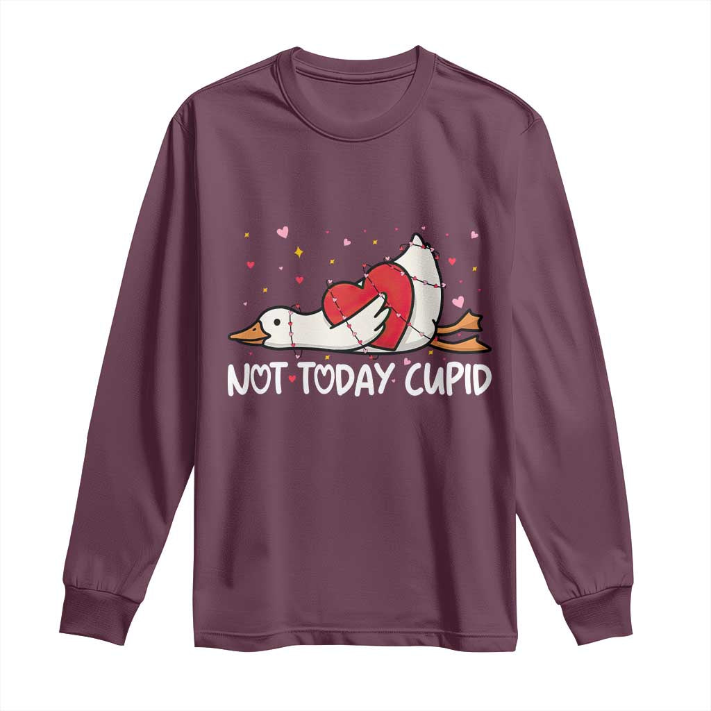 Silly Goose Valentine Long Sleeve Shirt Not Today Cupid - Wonder Print Shop