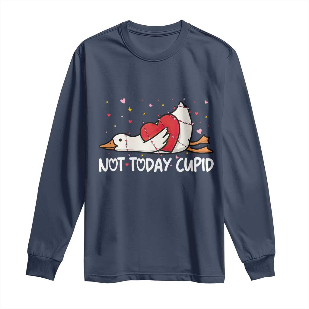 Silly Goose Valentine Long Sleeve Shirt Not Today Cupid - Wonder Print Shop