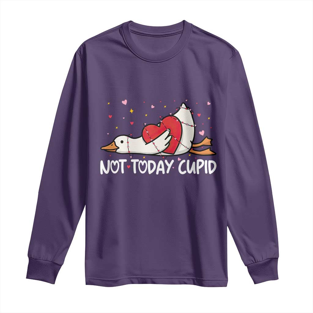 Silly Goose Valentine Long Sleeve Shirt Not Today Cupid - Wonder Print Shop