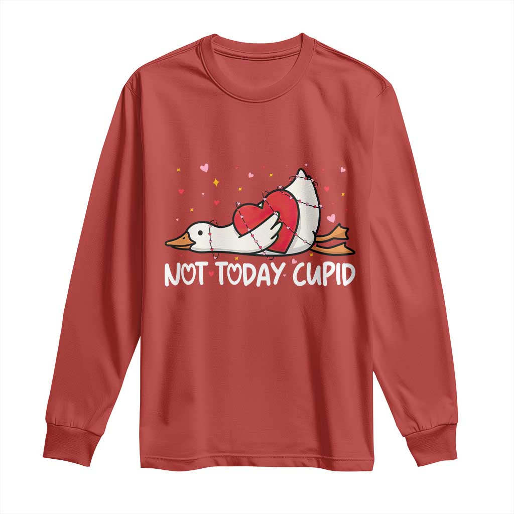 Silly Goose Valentine Long Sleeve Shirt Not Today Cupid - Wonder Print Shop