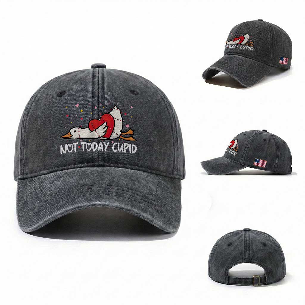 Silly Goose Valentine Washed Cotton Baseball Cap Not Today Cupid