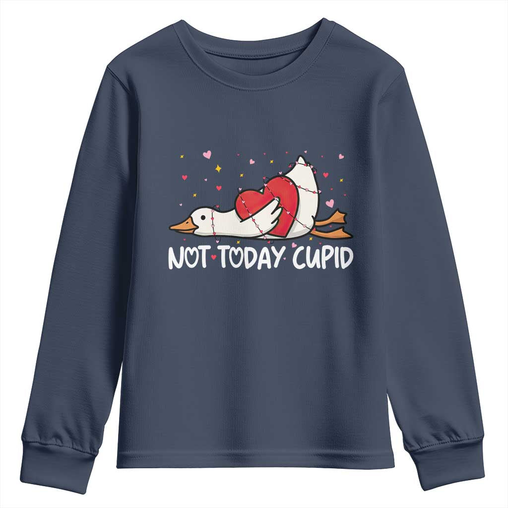 Silly Goose Valentine Youth Sweatshirt Not Today Cupid - Wonder Print Shop