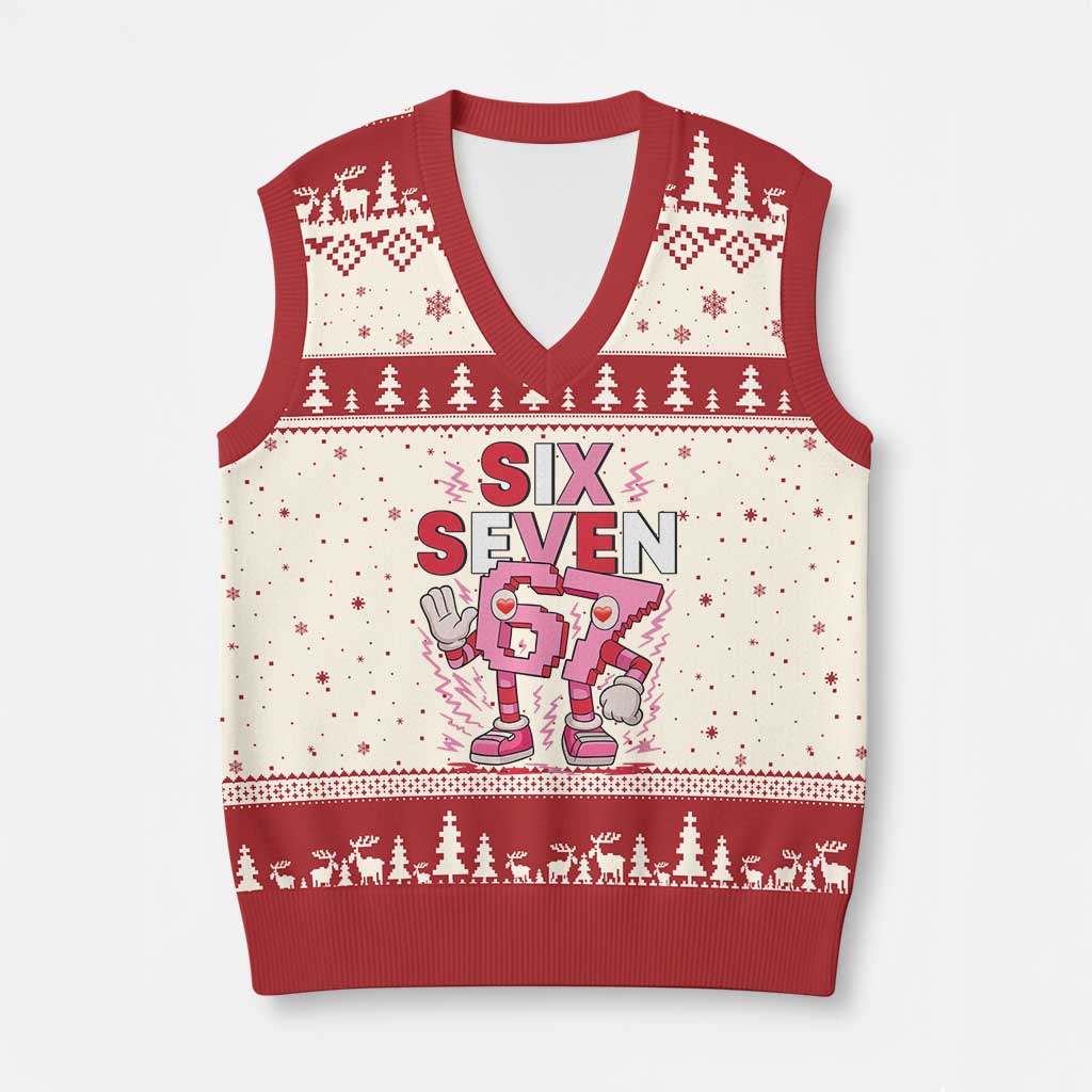 67 Valentines V-Neck Knit Sweater Vest Funny Six Seven Brainrot Meme