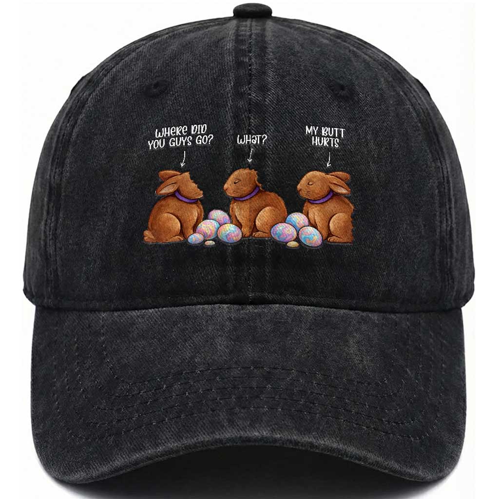Funny Easter Bunny Washed Cotton Baseball Cap Where Did You Guys Go Chocolate