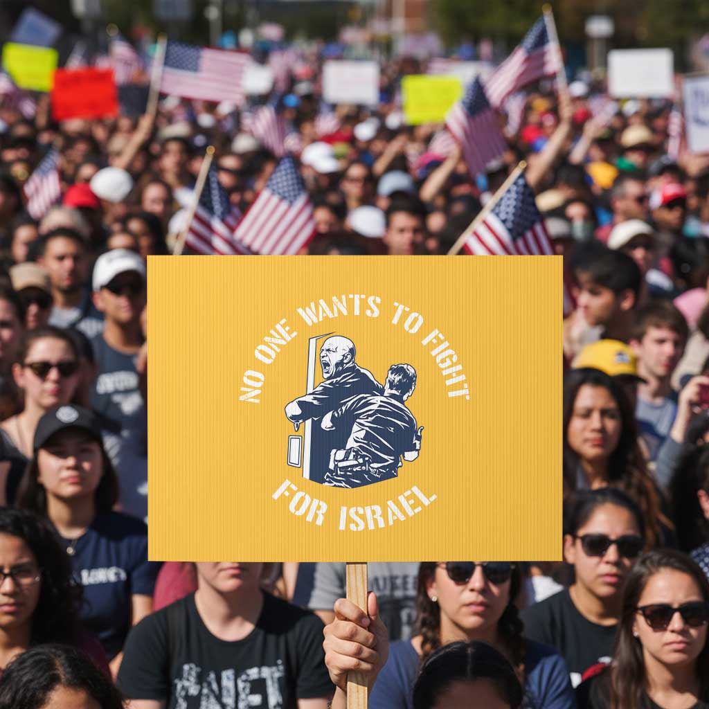 No One Wants To Fight For Israel Protest Sign Marine Veteran Anti War America First Statement