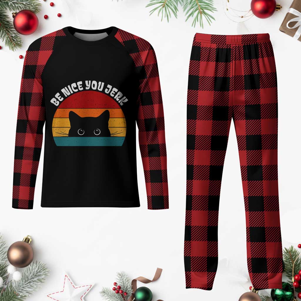 Be Nice You Jerk Plaid Pajama Set Funny Cat Sarcastic Quote