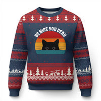 Be Nice You Jerk Ugly Christmas Sweater Funny Cat Sarcastic Quote