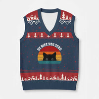 Be Nice You Jerk V-Neck Knit Sweater Vest Funny Cat Sarcastic Quote