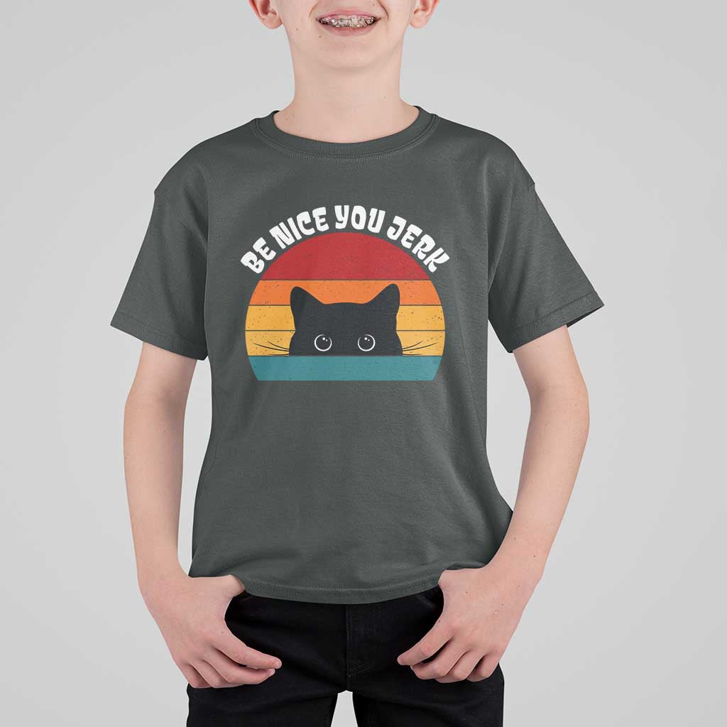Be Nice You Jerk T Shirt For Kid Funny Cat Sarcastic Quote