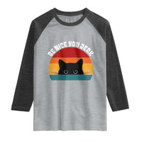 Be Nice You Jerk Raglan Shirt Funny Cat Sarcastic Quote